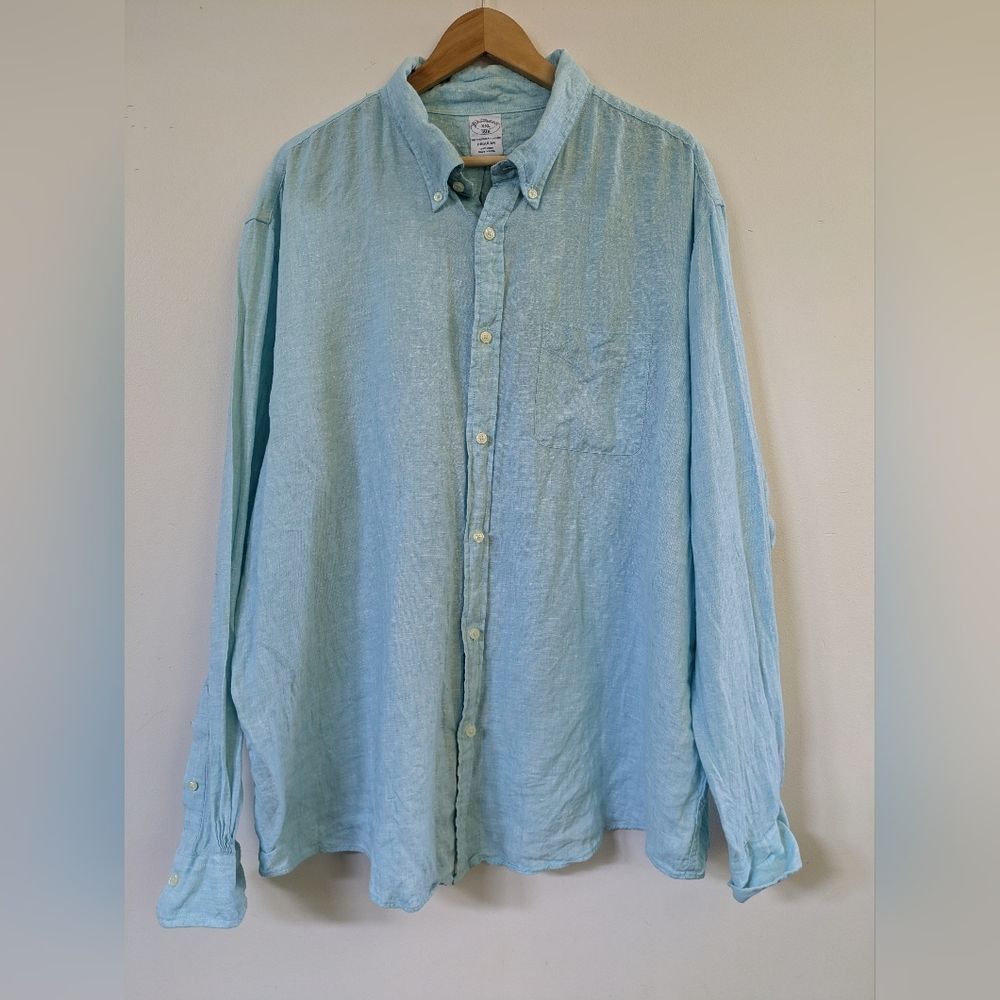 Brooks Brothers 100% Linen Blue Long Sleeve Button Down Shirt XXL